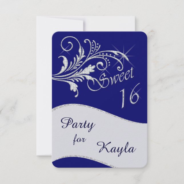 Blådiamant Glitter Sweet 16 Party Inbjudningar (Framsida)