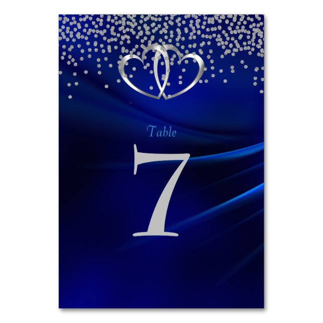 Blådiamanter och hjärter Bröllop Bord utan kort (Framsidan)