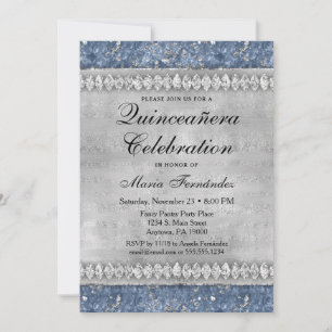 Blådiamanter Quinceañera-inbjudan Silver Glam Inbjudningar