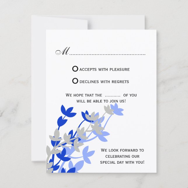 Bladig Elegans i Blå Silver RSVP-kort OSA Kort (Baksida)