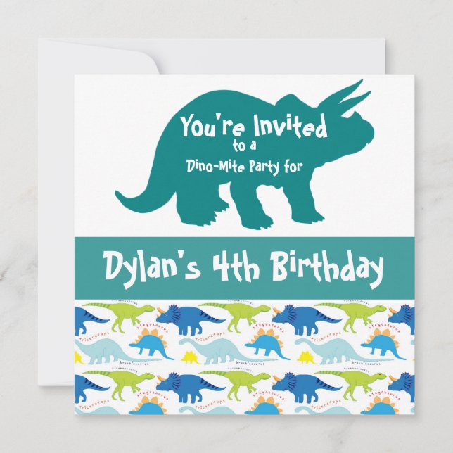 Blådinosaur Triceratops Birthday-inbjudan Inbjudningar (Framsida)