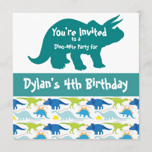 Blådinosaur Triceratops Birthday-inbjudan Inbjudningar