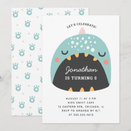 Blådinosaurier. Knappar rolig dino. Pojke födelsed Inbjudningar