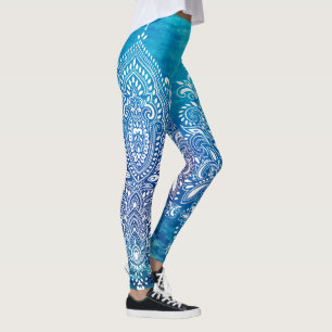 Blådjuphavsbakgrund Vit ornament Leggings