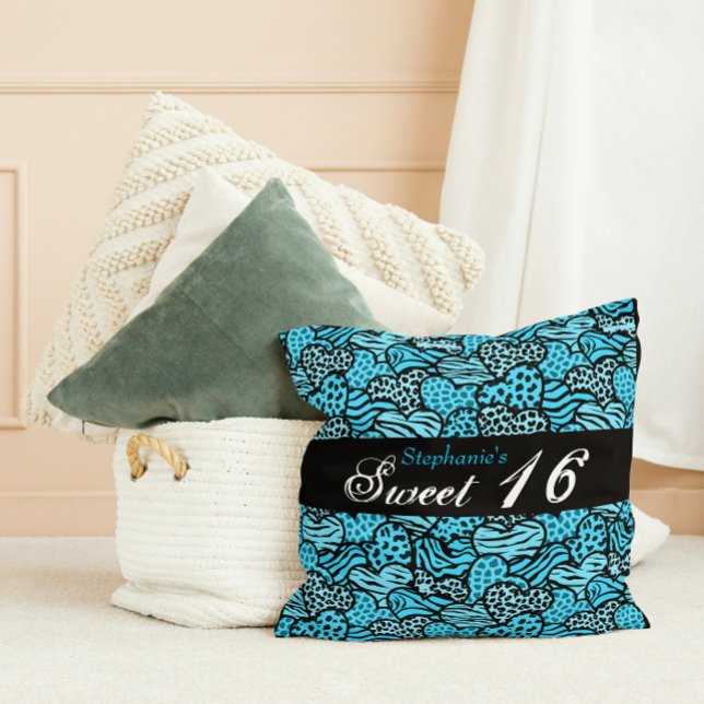 Blådjur i mönster-hjärtan Sweet sixteen Pillow Kudde (Skapare uppladdad)