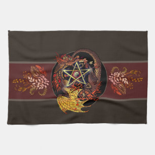 Bladköks till Art nouveau Pentacle Dragon Kitchen Kökshandduk
