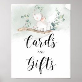 Bladkort och presenttecken för grönt av elefant fr poster