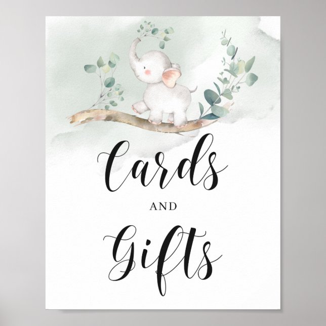 Bladkort och presenttecken för grönt av elefant fr poster (Framsidan)