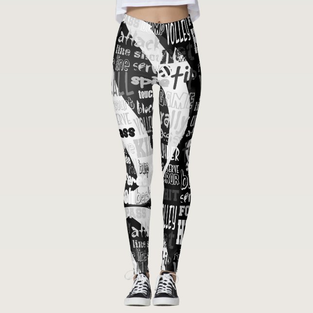 Bladkrage för volleyball Black och White All-over- Leggings (Framsida)