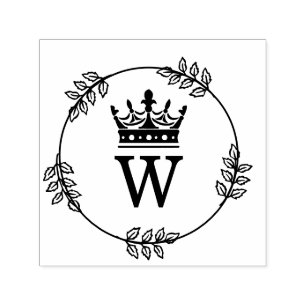 Bladkrans kronad enkel initial monogram självfärgande stämpel