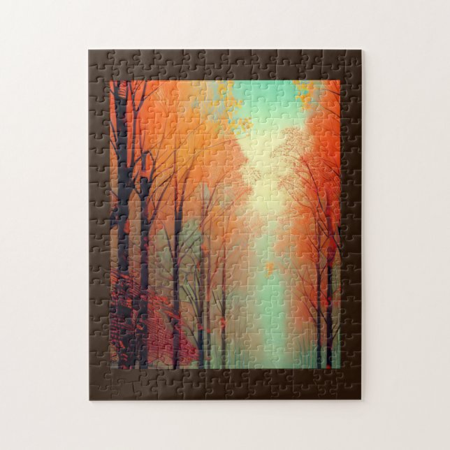 Bladlinje mellan guldorange löv pussel (Vertikal)