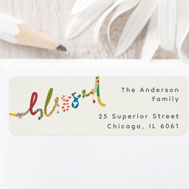 Bladmålad julreturadressetikett returadress etikett (Skapare uppladdad)