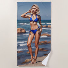 Bladmodellens flicka i bikini Beach Towel