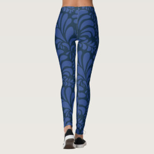 Bladmönster, blåa strumpor leggings