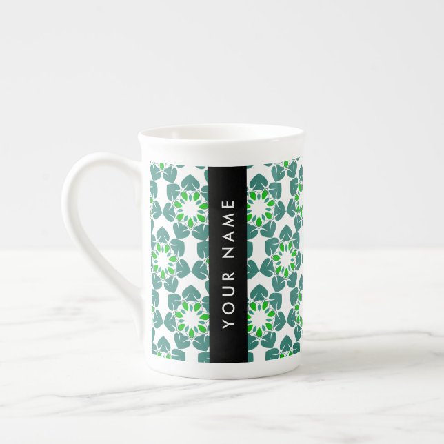 Bladmönster, Gröna blad, Ditt Namn Benporslin Mugg (Vänster)