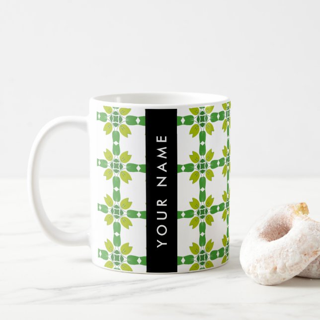 Bladmönster, Gröna blad, Ditt namn Kaffemugg (Med munk)