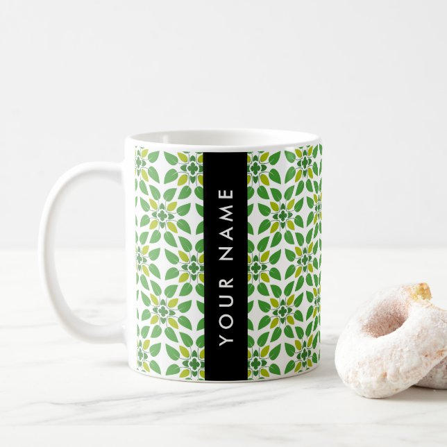 Bladmönster, Gröna blad, Ditt namn Kaffemugg (Med munk)
