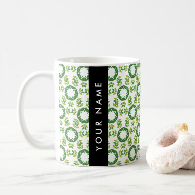 Bladmönster, Gröna blad, Ditt namn Kaffemugg (Med munk)