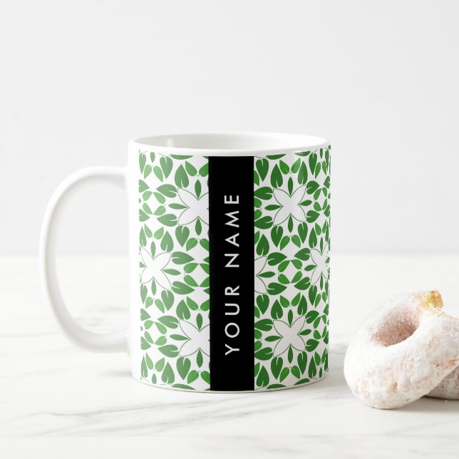 Bladmönster, Gröna blad, Ditt namn Kaffemugg (Med munk)