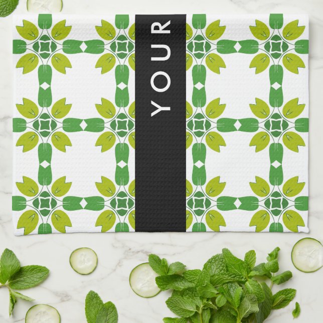 Bladmönster, Gröna blad, Ditt Namn Kökshandduk (Vikta)