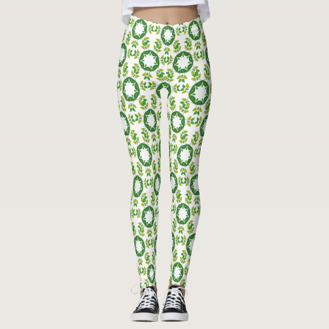 Bladmönster, Mönster av blad, Gröna blad Leggings (Framsida)