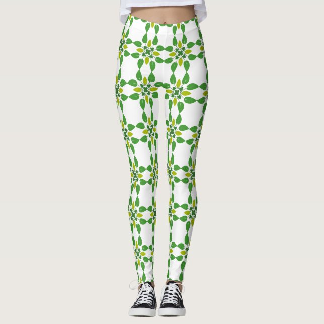 Bladmönster, Mönster av blad, Gröna blad Leggings (Framsida)