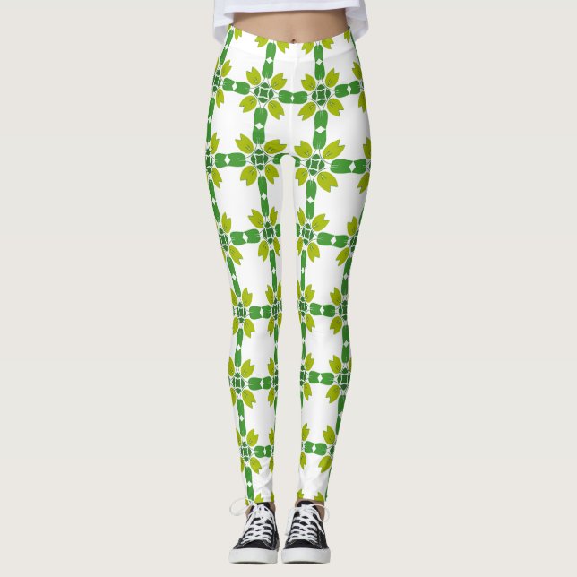 Bladmönster, Mönster av blad, Gröna blad Leggings (Framsida)