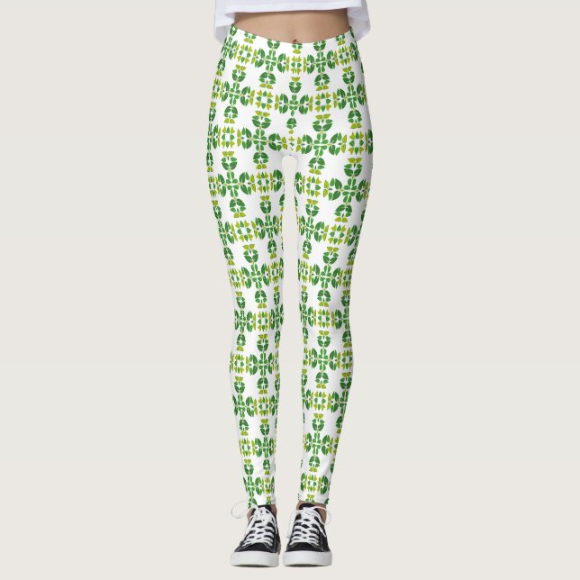 Bladmönster, Mönster av blad, Gröna blad Leggings (Framsida)