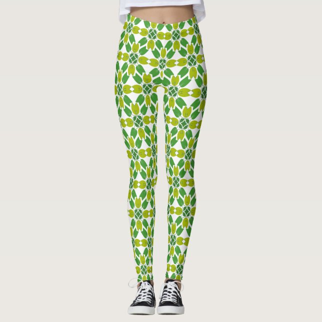Bladmönster, Mönster av blad, Gröna blad Leggings (Framsida)