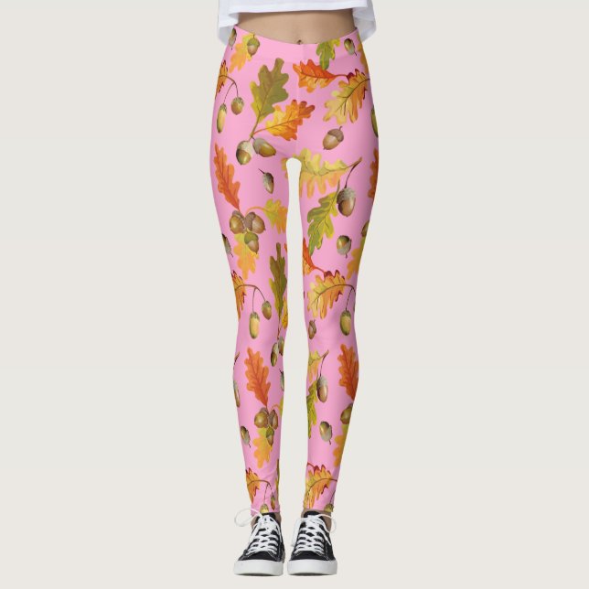 Bladmönster Rosa Leggings (Framsida)