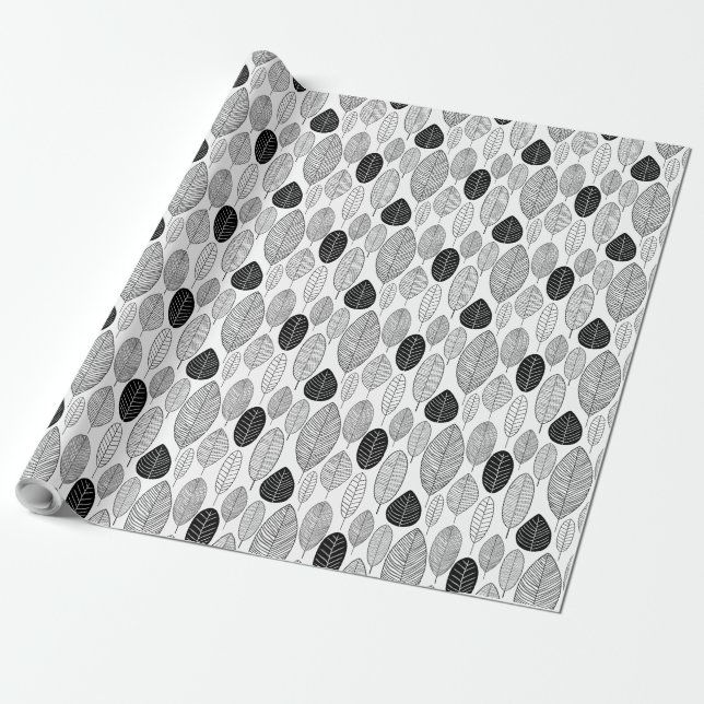 Bladmönster - Svart på Vitt Presentpapper (Utrullad)