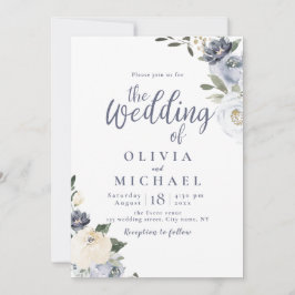 Blådödande botanisk dammig blå blommigt bröllop inbjudningar