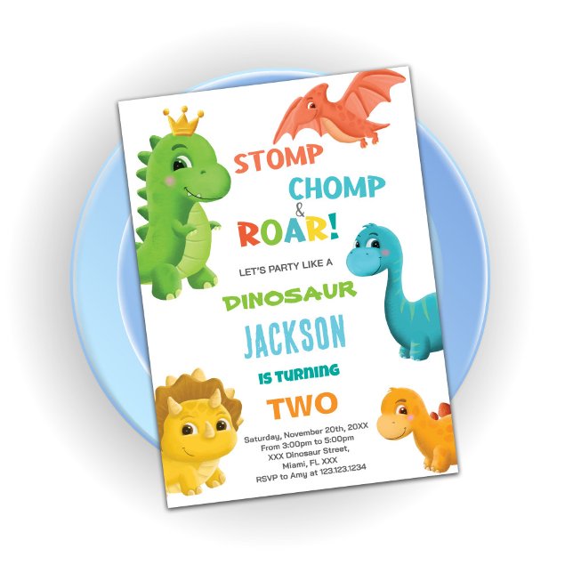 Blådödande födelsedagsinbjudningar inbjudningar (Blue Dinosaur Birthday Invitations)