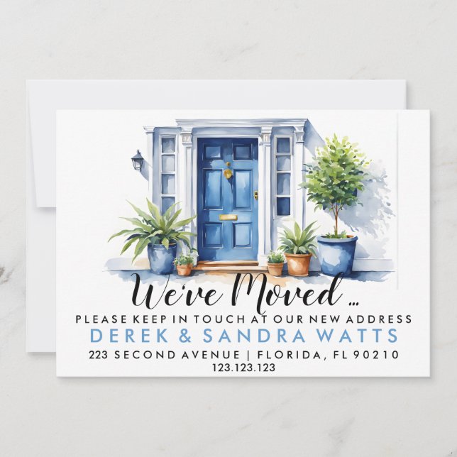 Blådörr Byte av adress, flyttat hus Inbjudningar (Framsida)