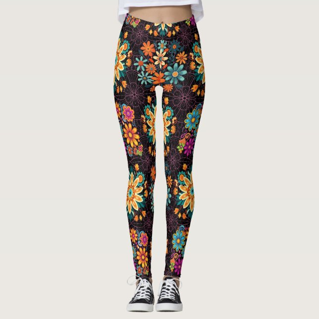 Bladpunkter med flera Färger Mönster - svart Rosa  Leggings (Framsida)