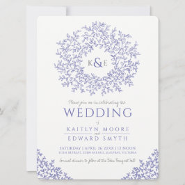 Blådragen löv monogram art bröllop inbjudningar