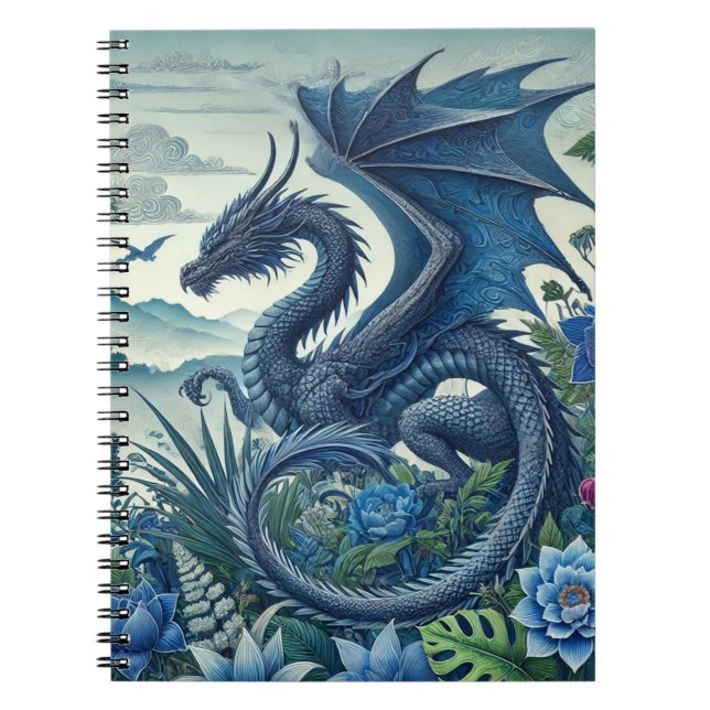 Blådrahandbok för Spiral | Fantasy-Thned Anteckningsbok (Framsidan)