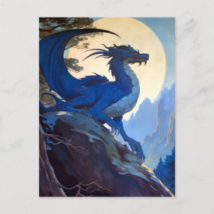 Blådrakens nattliga fullmåne Fantasy Art-vykort Vykort