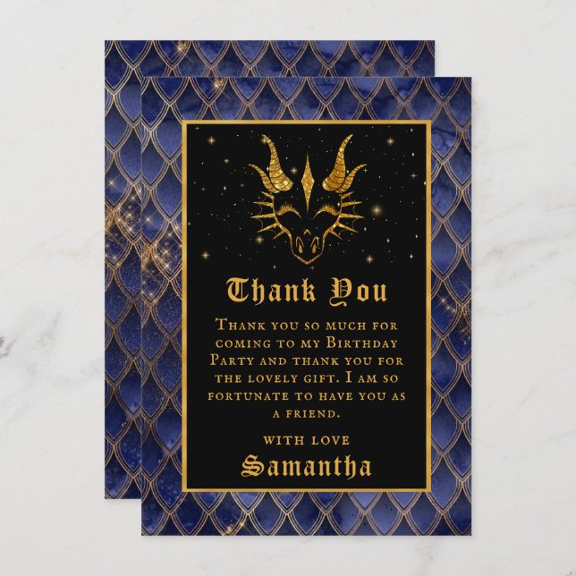 Blådrakors skalor i Guld Faux Glitter födelsedag Tack Kort (Fram/baksida)