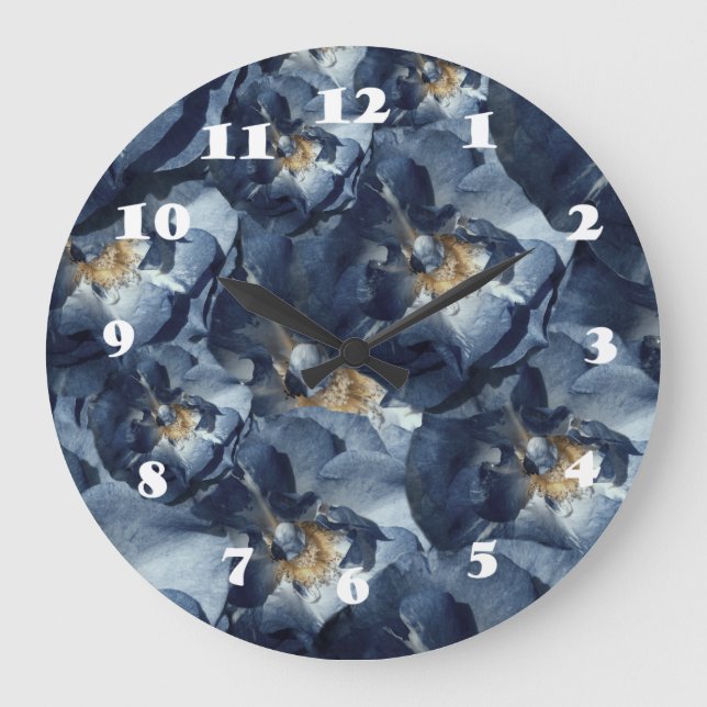 Blådröm, Ro Blommönster Wall Clock Stor Klocka (Framsida)