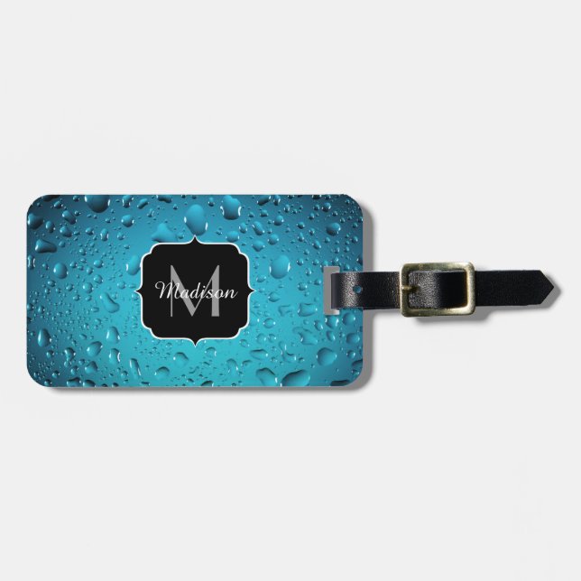 Blådroppar i snyggtens Coola vatten Bagagebricka (Horisontell Framsida)