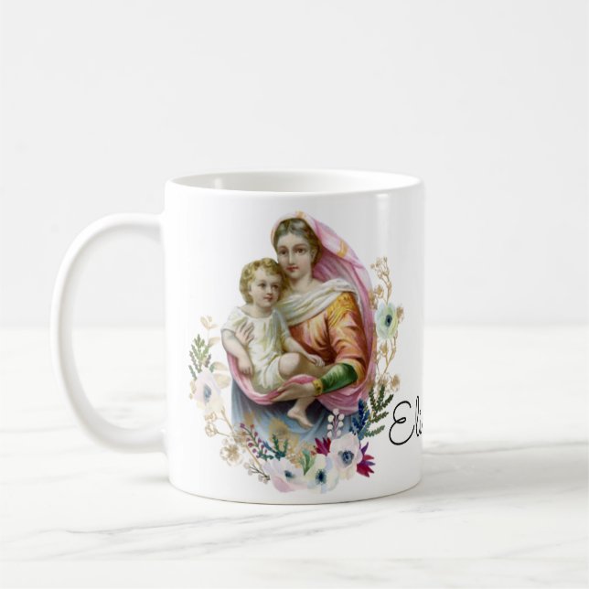 Bladt Virgin Mary Jesus katolska minnesbön Kaffemugg (Vänster)
