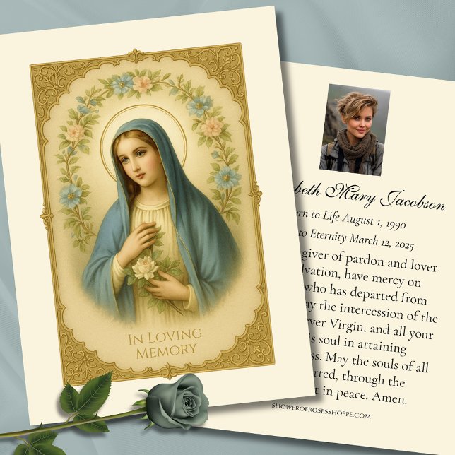 Bladt Virgin Mary katolskt begravningskort Visitkort (Skapare uppladdad)