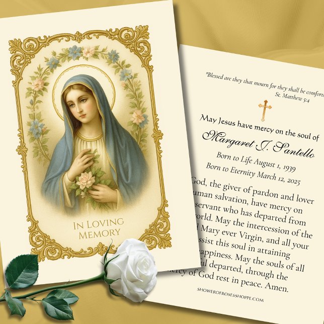 Bladt Virgin Mary katolskt begravningskort Visitkort (Skapare uppladdad)