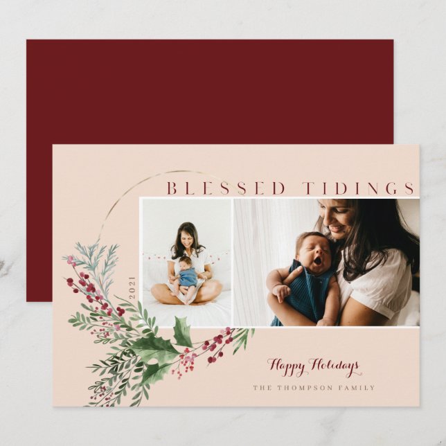 Bladtidings Watercolor Greenery Wandeans Foton Julkort (Fram/baksida)