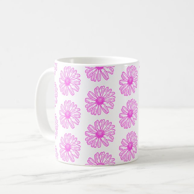 Bladutskrift av ultraRosa Daisy, Hippie-Blommigt Kaffemugg (Framsida vänster)