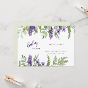 Bladverk Lavendel och Mynta Baby Shower Inbjudan