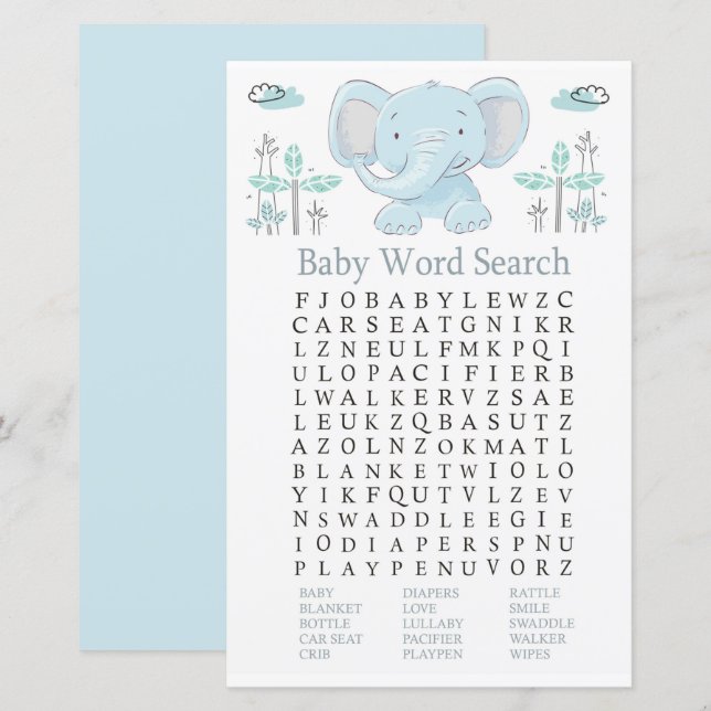 Blåelefant - babyskor Ord - sökspel (Fram/baksida)