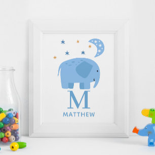 Blåelefant. Pojke. Djurens monogramplantskola Poster