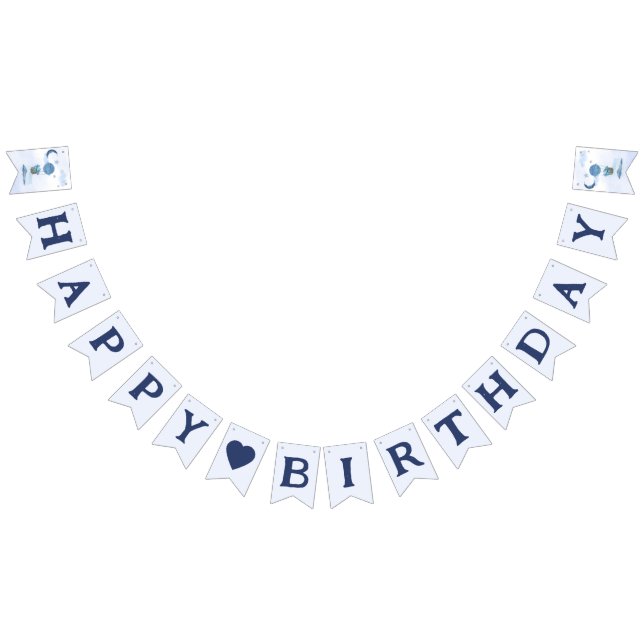 Blåelefantbuntning i grattis på födelsedagen flagg vimplar (Alla)